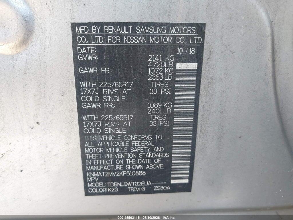 KNMAT2MV2KP510888 2019 NISSAN ROGUE photo no. 9