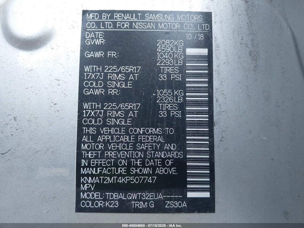KNMAT2MT4KP507747 2019 NISSAN ROGUE photo no. 9