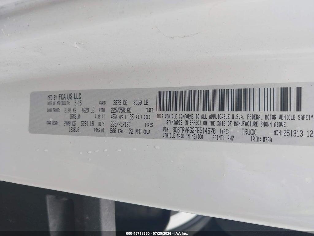 3C6TRVAG2FE514676 2015 RAM PROMASTER 1500 photo no. 9