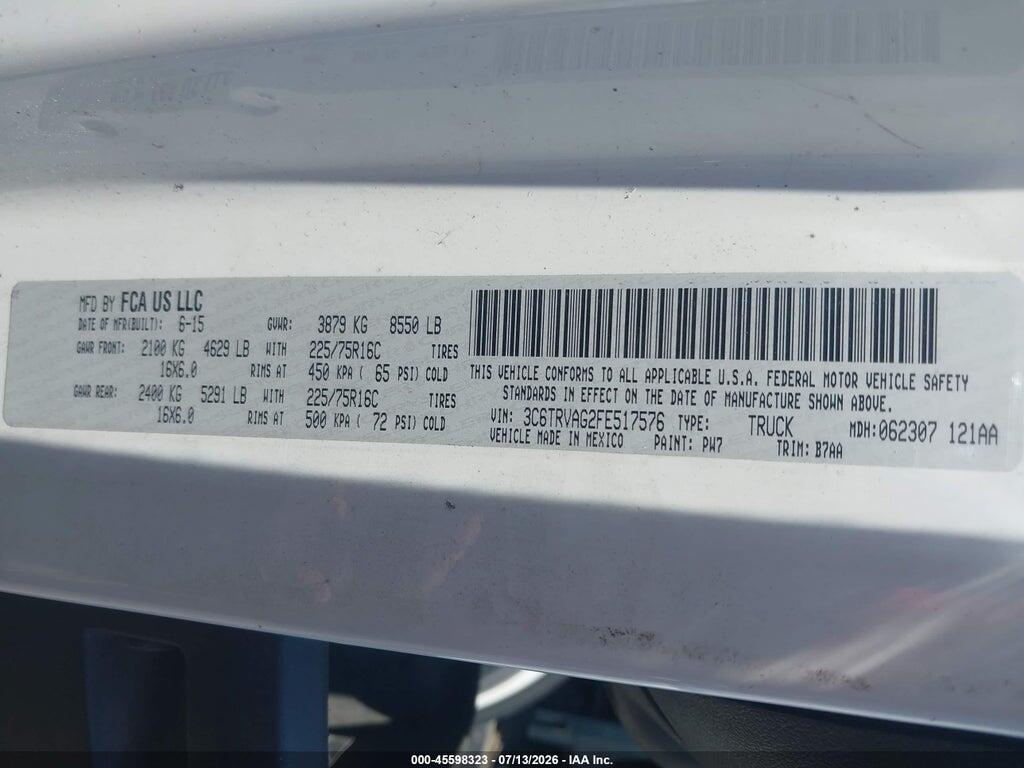 3C6TRVAG2FE517576 2015 RAM PROMASTER 1500 photo no. 9