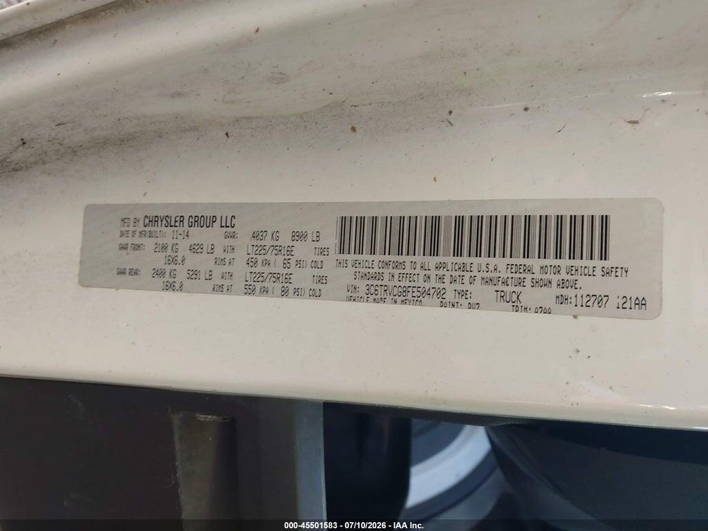 3C6TRVCG8FE504702 2015 RAM PROMASTER 2500 photo no. 9