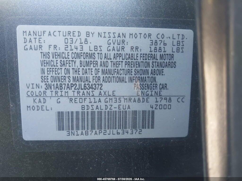 3N1AB7AP2JL634372 2018 NISSAN SENTRA photo no. 9