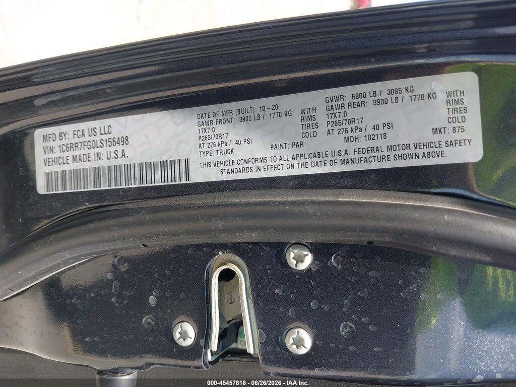 1C6RR7FG0LS156498 2020 RAM 1500 CLASSIC photo no. 9