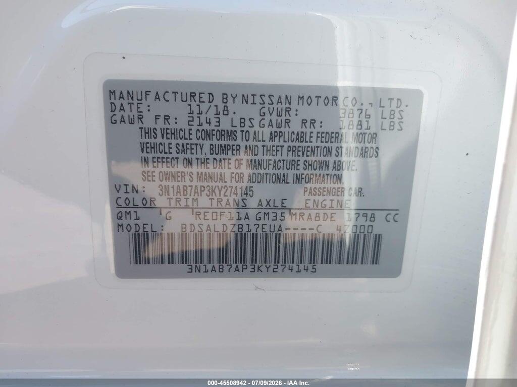 3N1AB7AP3KY274145 2019 NISSAN SENTRA photo no. 9