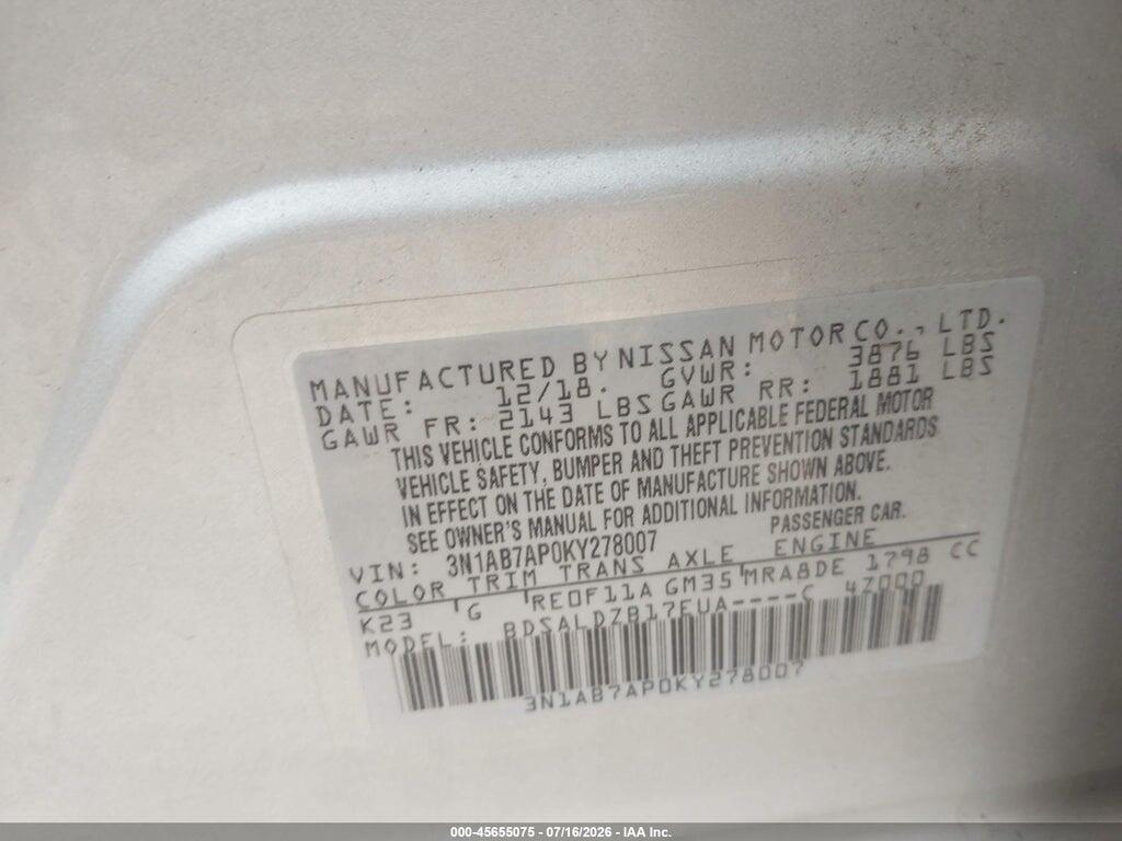 3N1AB7AP0KY278007 2019 NISSAN SENTRA photo no. 9
