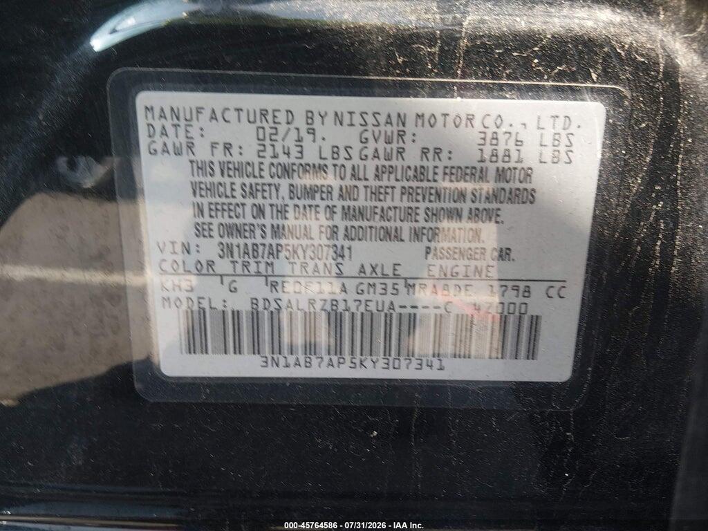 3N1AB7AP5KY307341 2019 NISSAN SENTRA photo no. 9