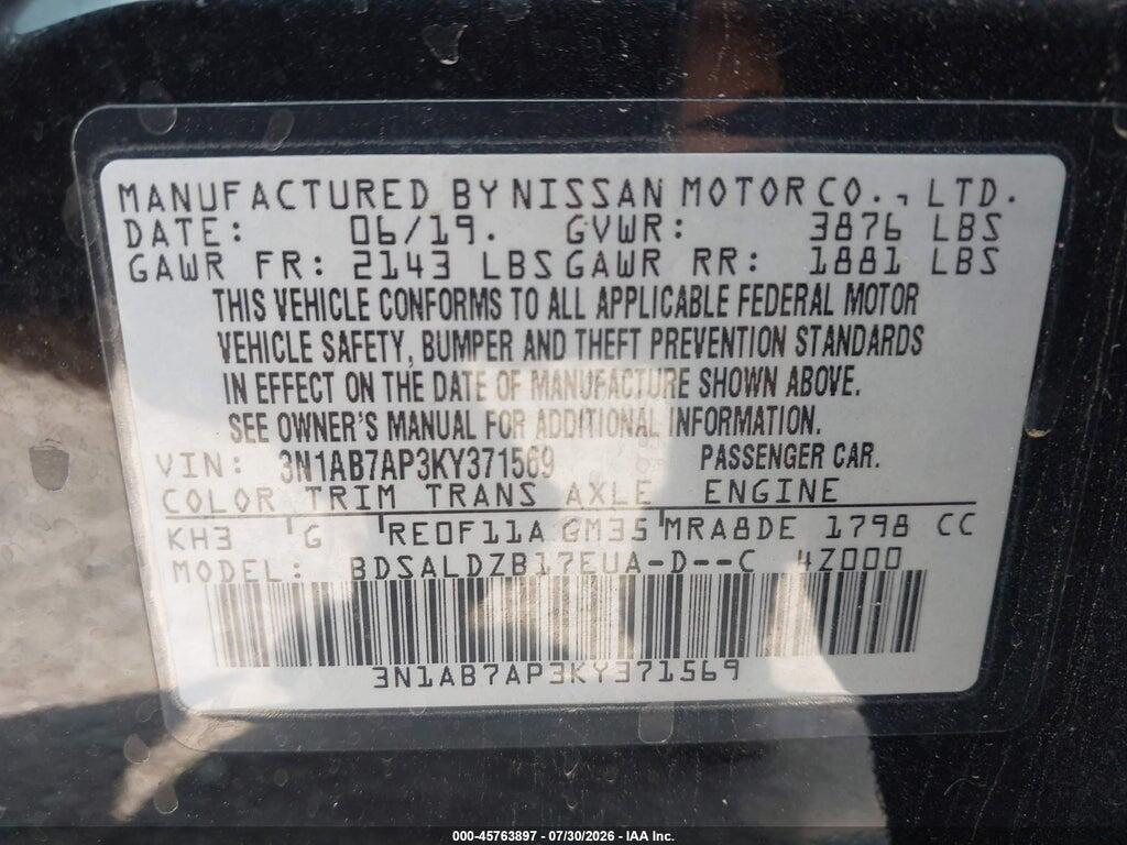 3N1AB7AP3KY371569 2019 NISSAN SENTRA photo no. 9