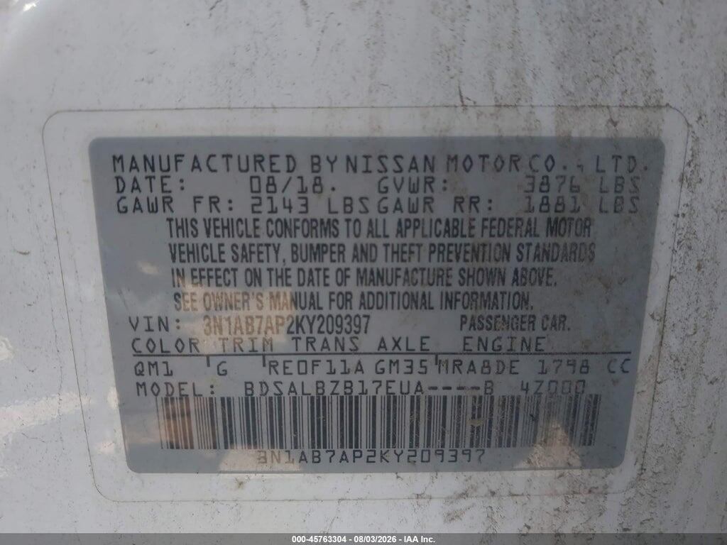 3N1AB7AP2KY209397 2019 NISSAN SENTRA photo no. 9