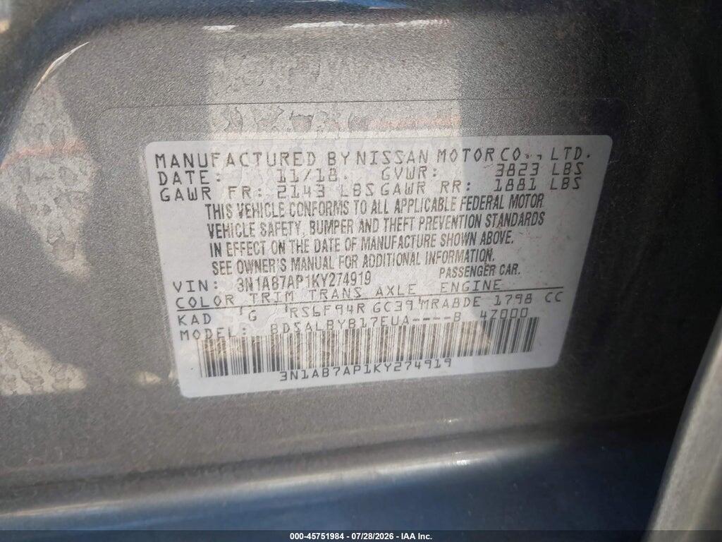 3N1AB7AP1KY274919 2019 NISSAN SENTRA photo no. 9