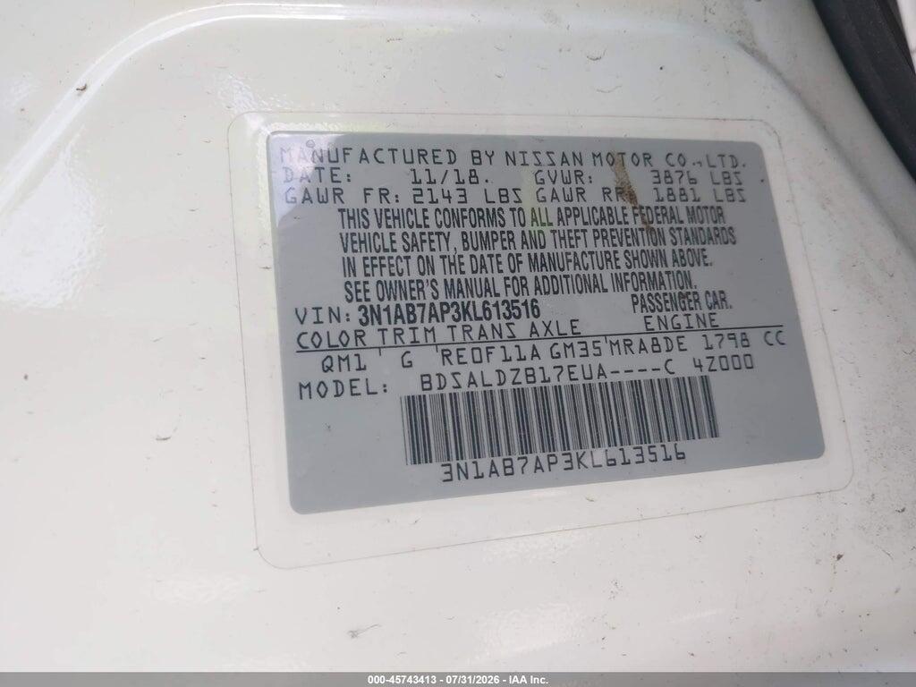 3N1AB7AP3KL613516 2019 NISSAN SENTRA photo no. 9