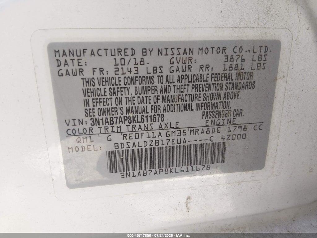 3N1AB7AP8KL611678 2019 NISSAN SENTRA photo no. 9
