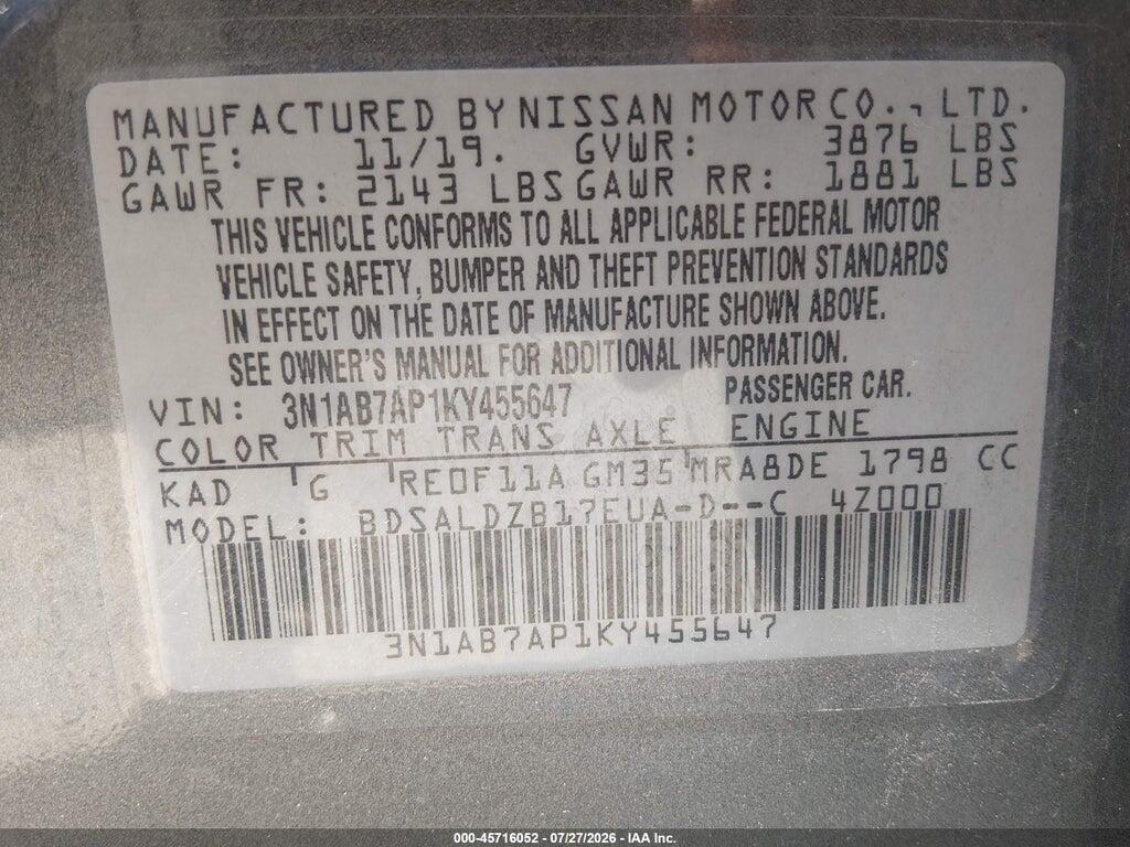 3N1AB7AP1KY455647 2019 NISSAN SENTRA photo no. 9