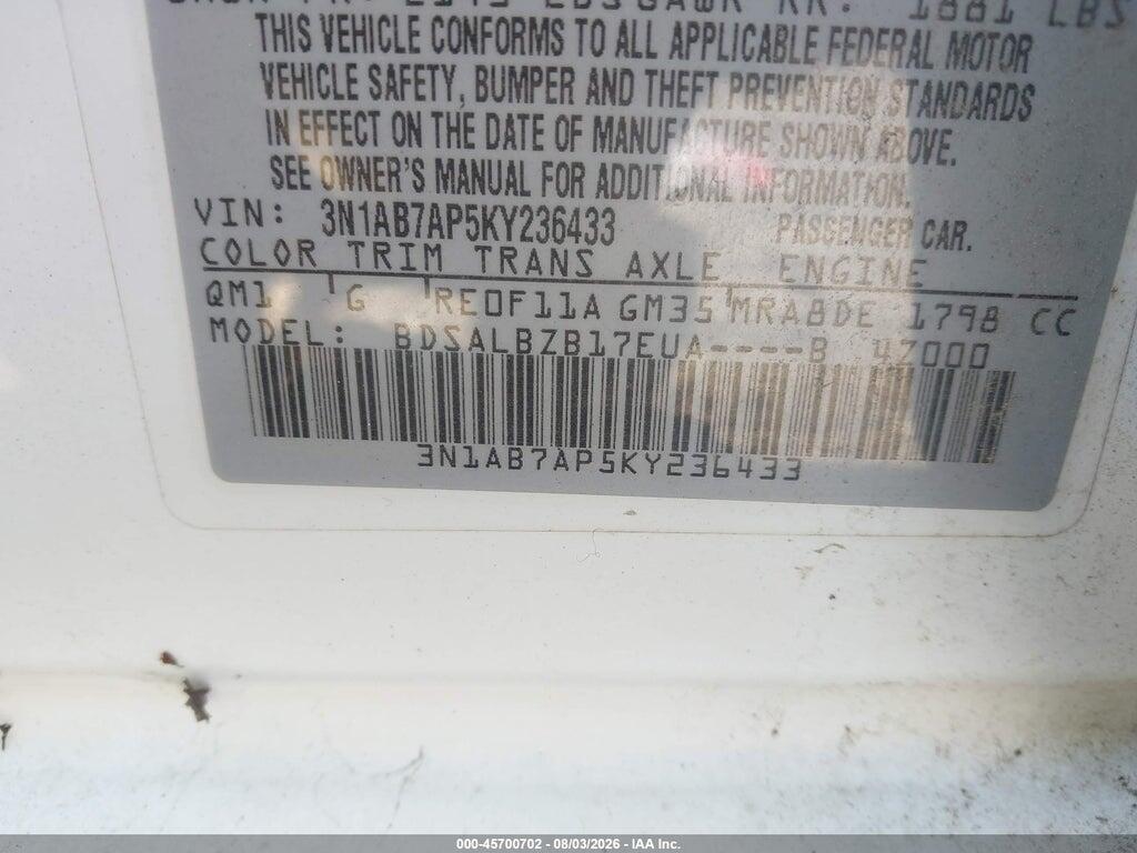 3N1AB7AP5KY236433 2019 NISSAN SENTRA photo no. 9
