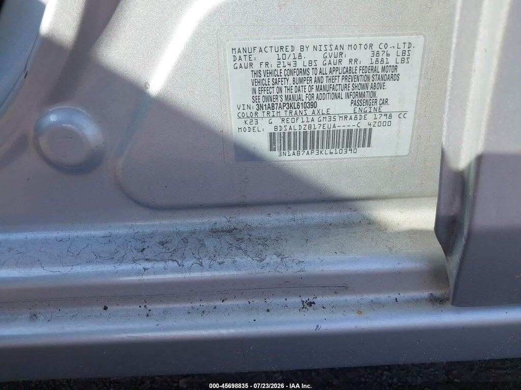 3N1AB7AP3KL610390 2019 NISSAN SENTRA photo no. 9