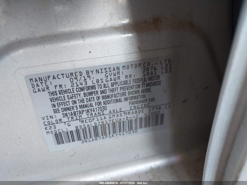 3N1AB7AP1KY417030 2019 NISSAN SENTRA photo no. 9