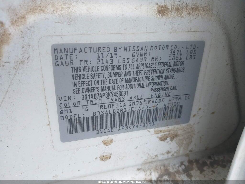 3N1AB7AP3KY453091 2019 NISSAN SENTRA photo no. 9