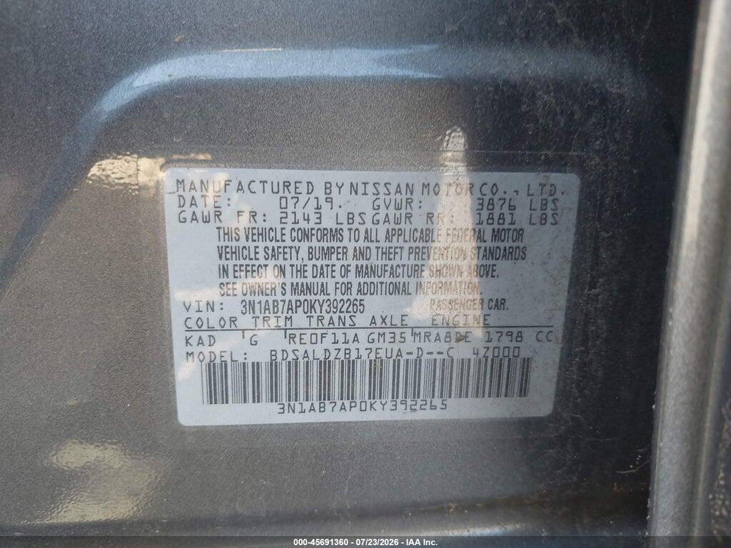 3N1AB7AP0KY392265 2019 NISSAN SENTRA photo no. 9