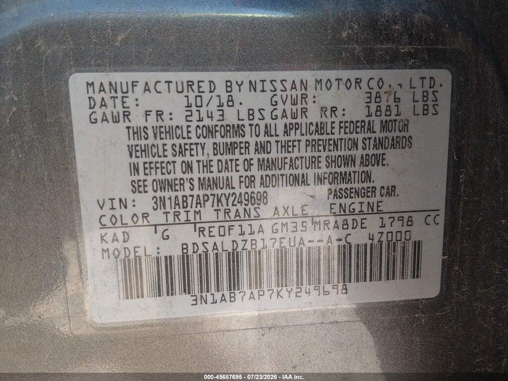 3N1AB7AP7KY249698 2019 NISSAN SENTRA photo no. 9