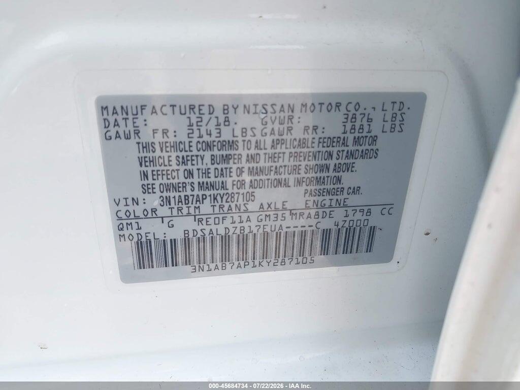 3N1AB7AP1KY287105 2019 NISSAN SENTRA photo no. 9