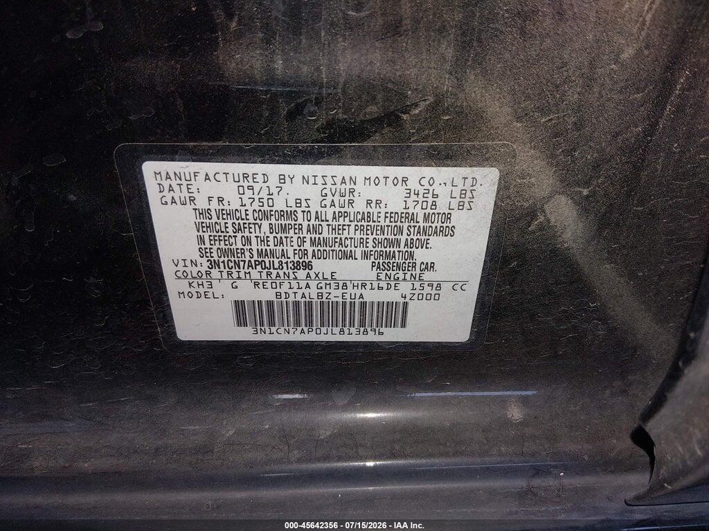 3N1CN7AP0JL813896 2018 NISSAN VERSA photo no. 9