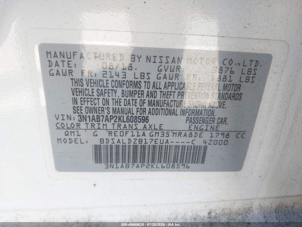 3N1AB7AP2KL608596 2019 NISSAN SENTRA photo no. 9