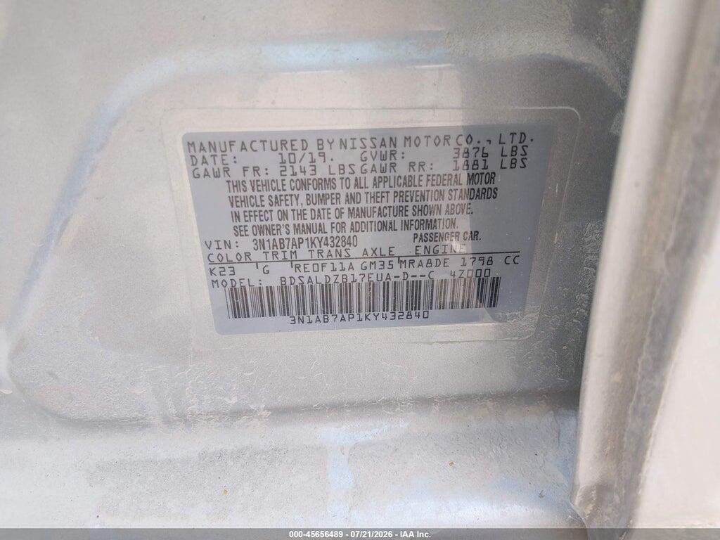 3N1AB7AP1KY432840 2019 NISSAN SENTRA photo no. 9
