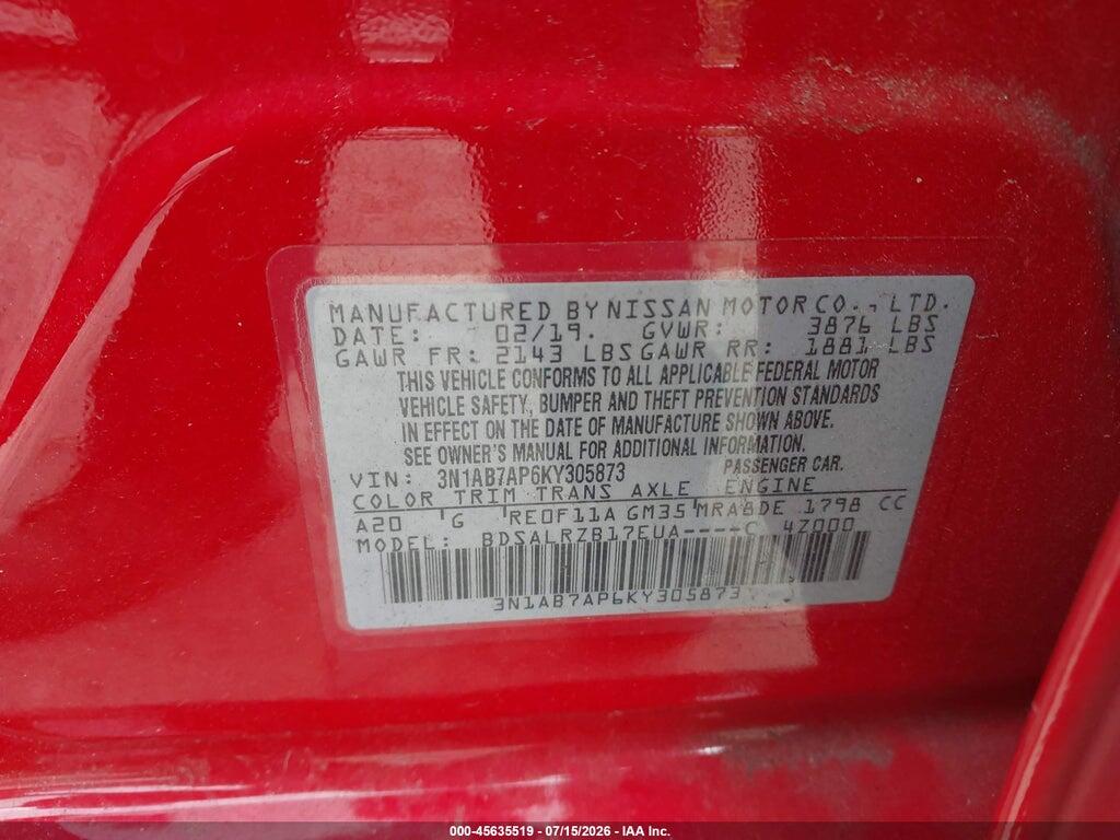3N1AB7AP6KY305873 2019 NISSAN SENTRA photo no. 9