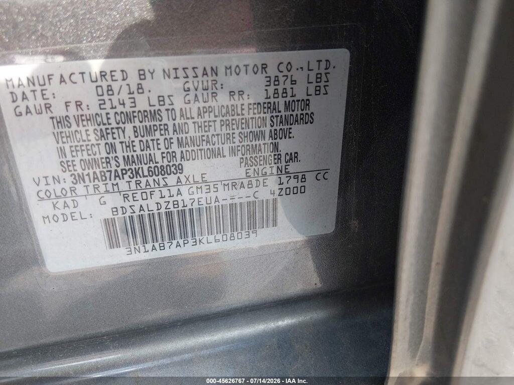 3N1AB7AP3KL608039 2019 NISSAN SENTRA photo no. 9