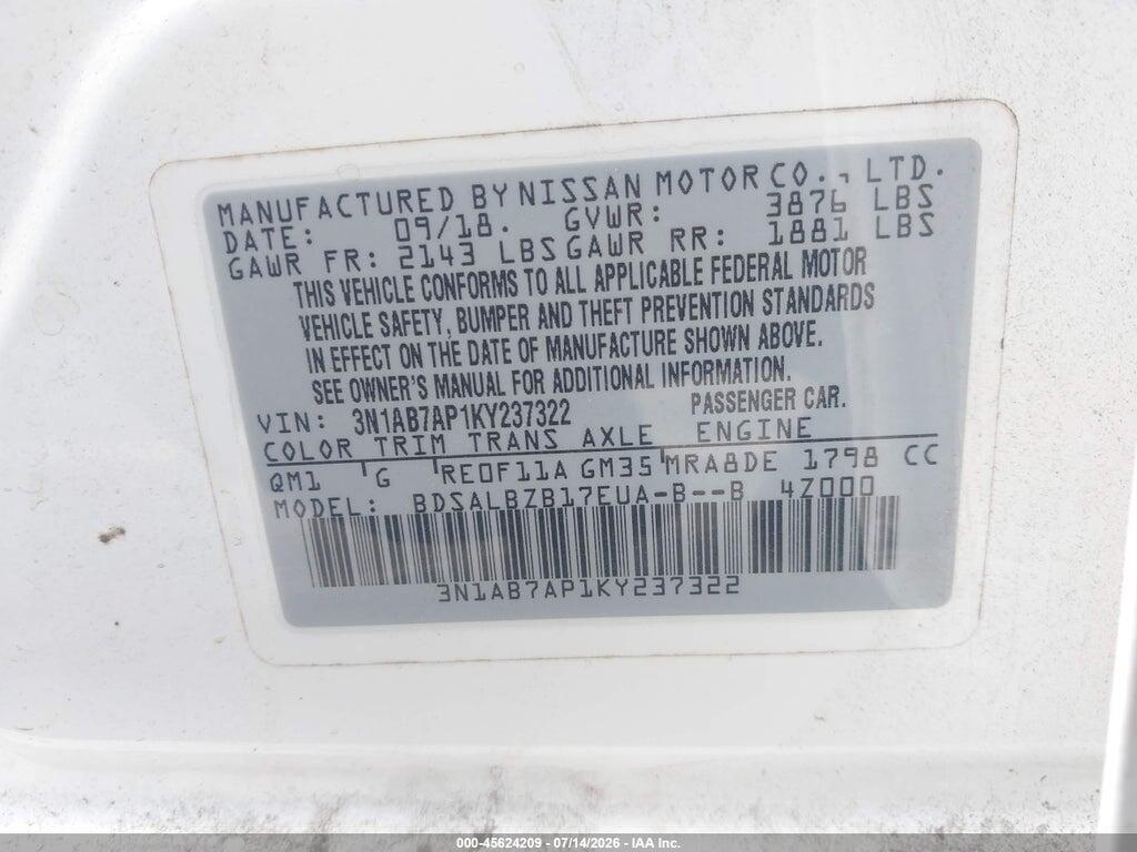 3N1AB7AP1KY237322 2019 NISSAN SENTRA photo no. 9