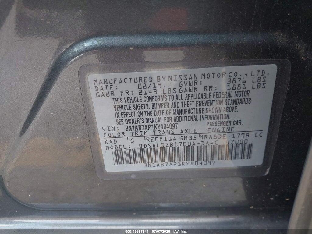 3N1AB7AP1KY404097 2019 NISSAN SENTRA photo no. 9