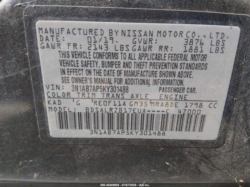 3N1AB7AP5KY301488 2019 NISSAN SENTRA photo no. 9