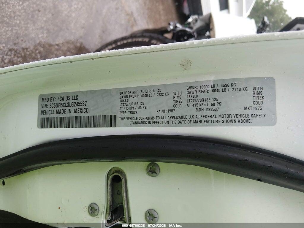 3C6UR5CL3LG245537 2020 RAM 2500 photo no. 9