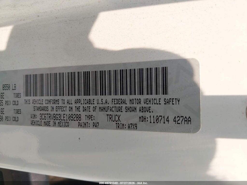 3C6TRVBG3LE109288 2020 RAM PROMASTER 1500 photo no. 9
