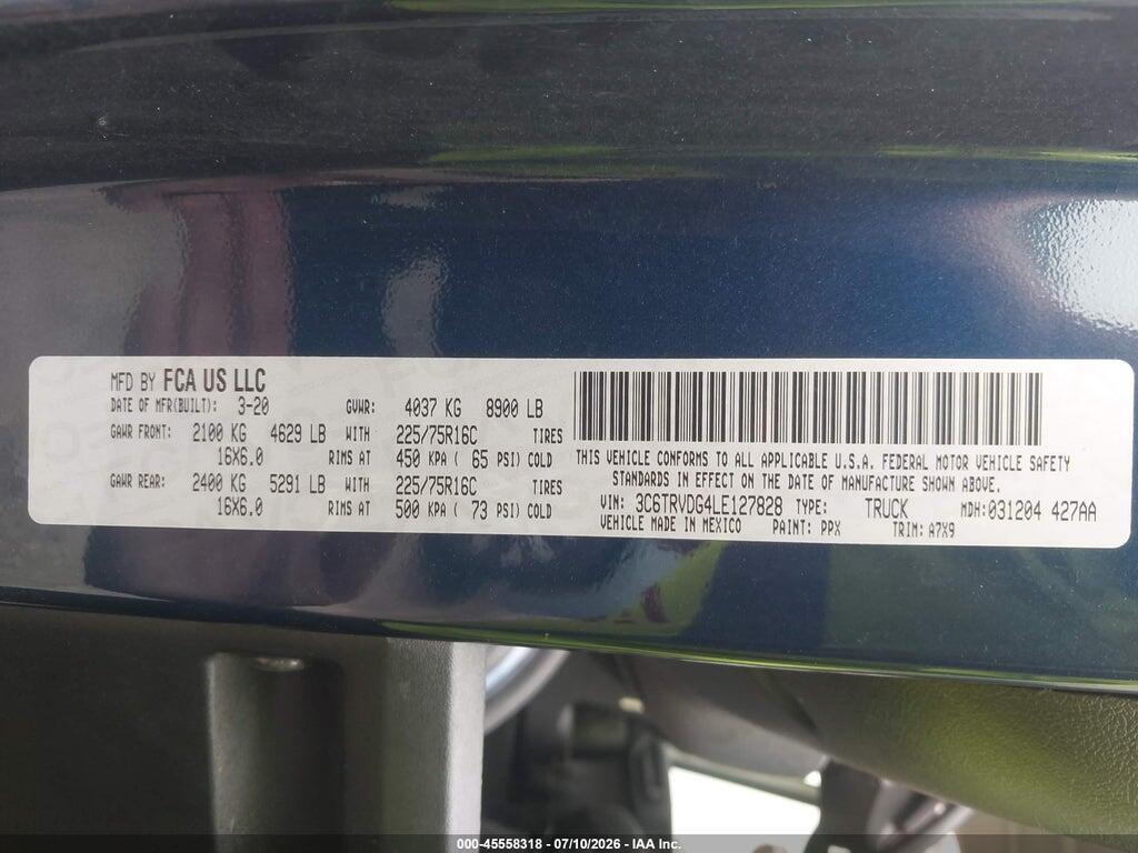 3C6TRVDG4LE127828 2020 RAM PROMASTER 2500 photo no. 9