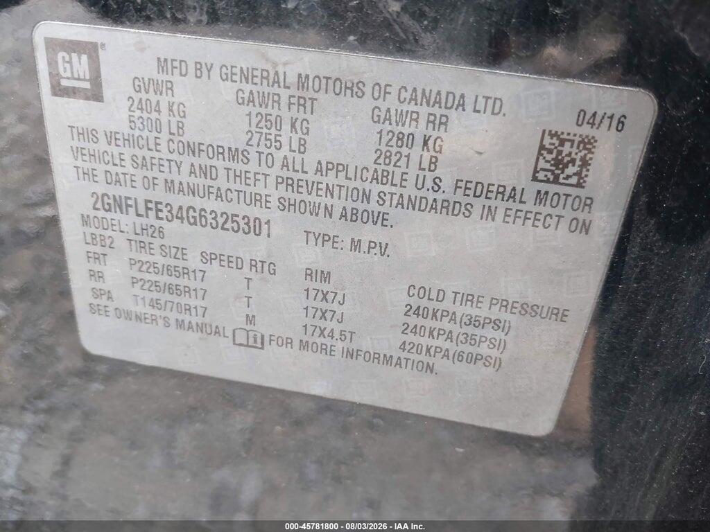 2GNFLFE34G6325301 2016 CHEVROLET EQUINOX photo no. 9