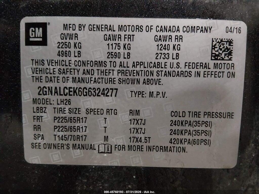 2GNALCEK6G6324277 2016 CHEVROLET EQUINOX photo no. 9