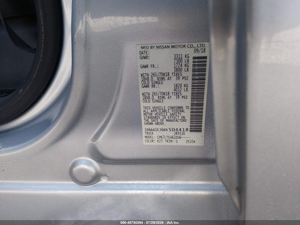 1N6AA1EJ6KN504418 2019 NISSAN TITAN photo no. 9