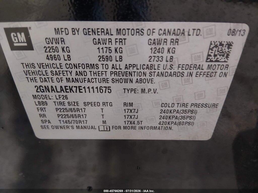 2GNALAEK7E1111675 2014 CHEVROLET EQUINOX photo no. 9
