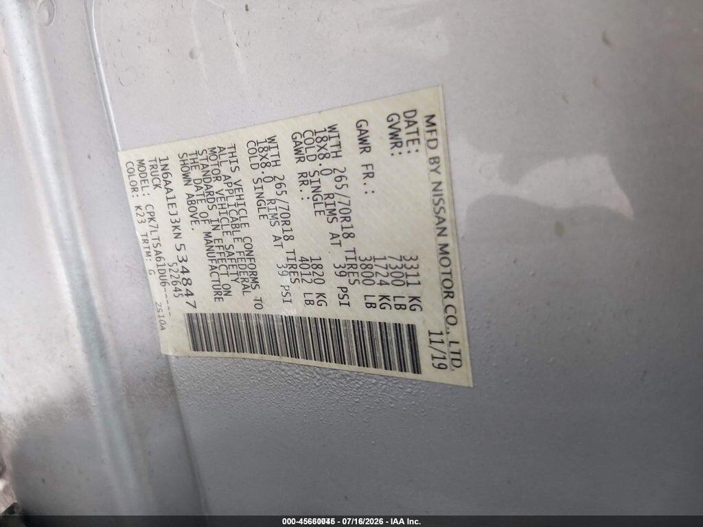 1N6AA1EJ3KN534847 2019 NISSAN TITAN photo no. 9