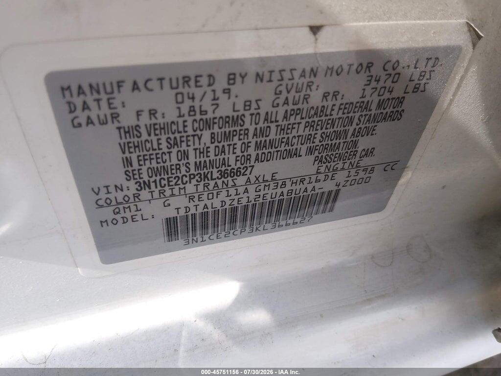 3N1CE2CP3KL366627 2019 NISSAN VERSA NOTE photo no. 9
