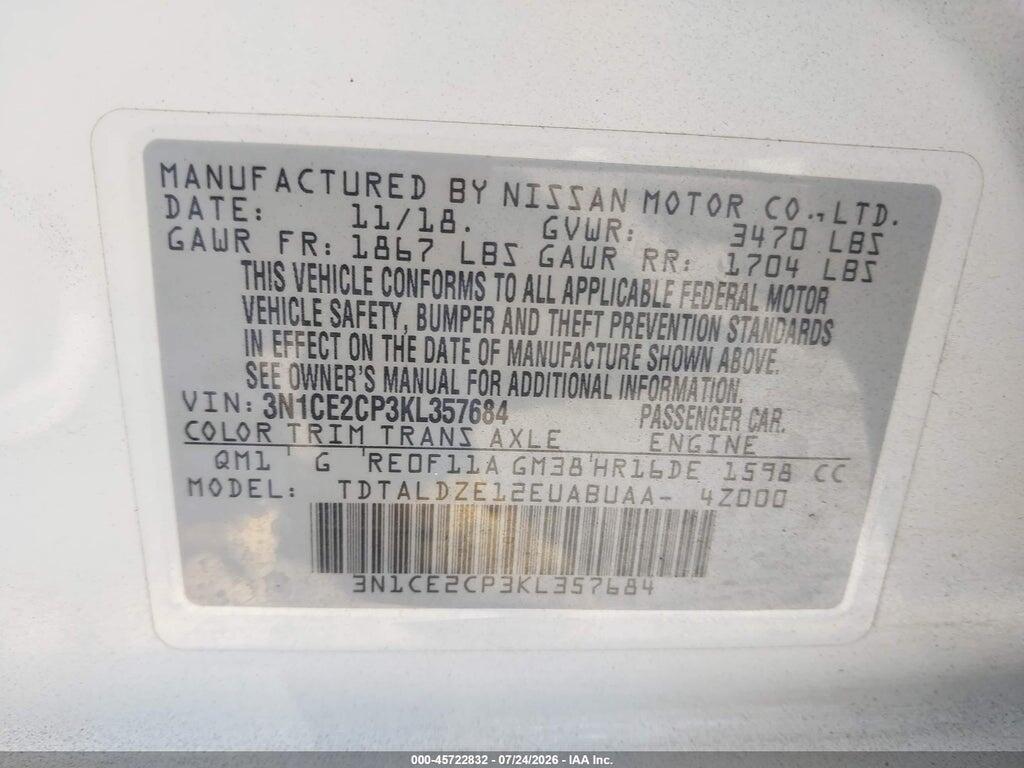 3N1CE2CP3KL357684 2019 NISSAN VERSA NOTE photo no. 9