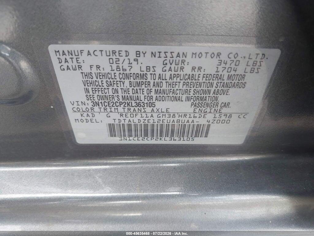 3N1CE2CP2KL363105 2019 NISSAN VERSA NOTE photo no. 9