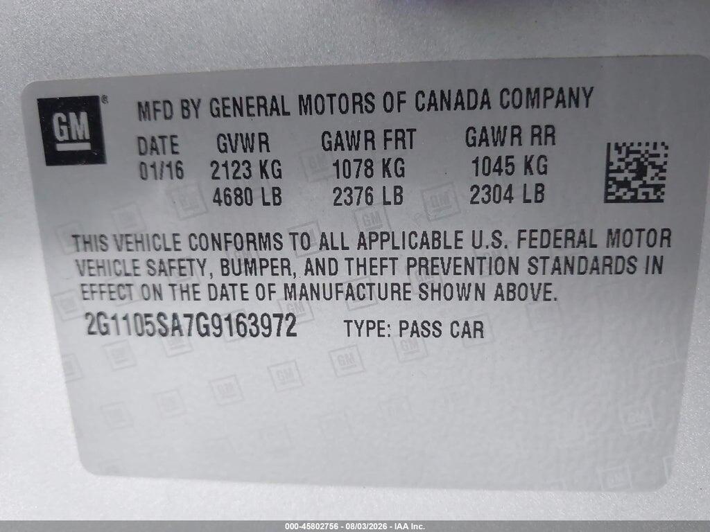2G1105SA7G9163972 2016 CHEVROLET IMPALA photo no. 9