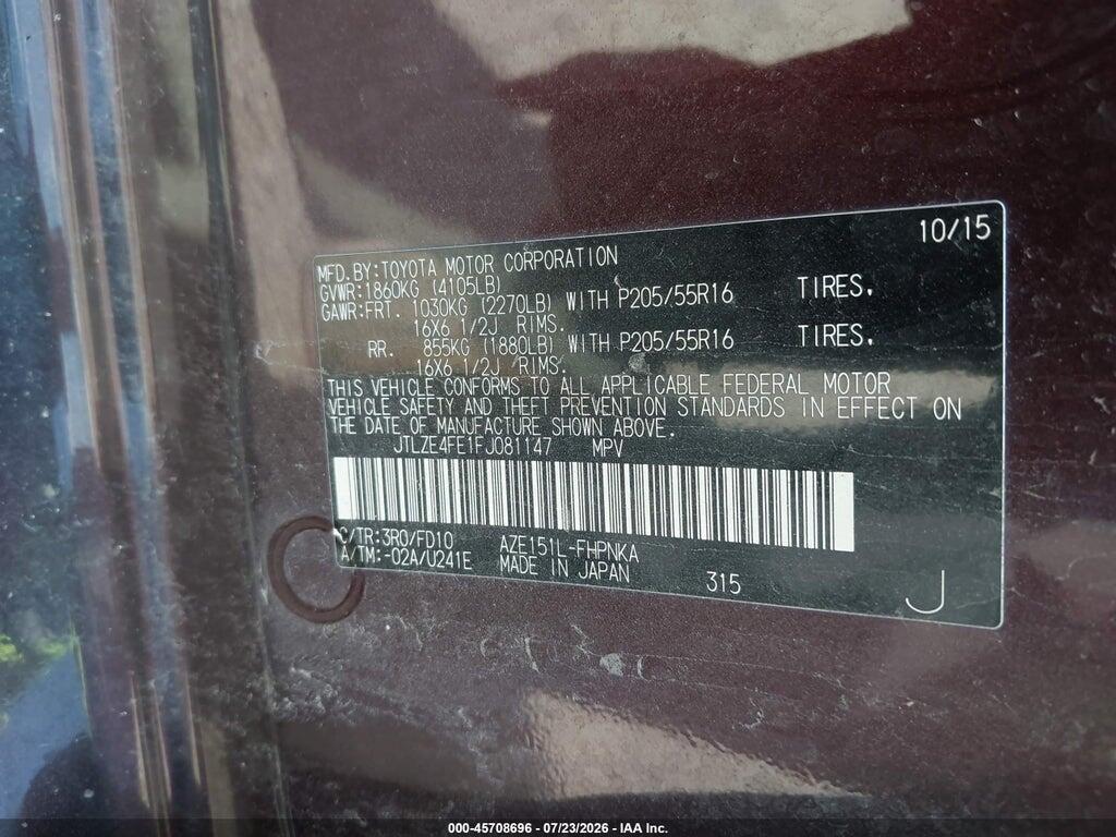 JTLZE4FE1FJ081147 2015 SCION XB photo no. 9