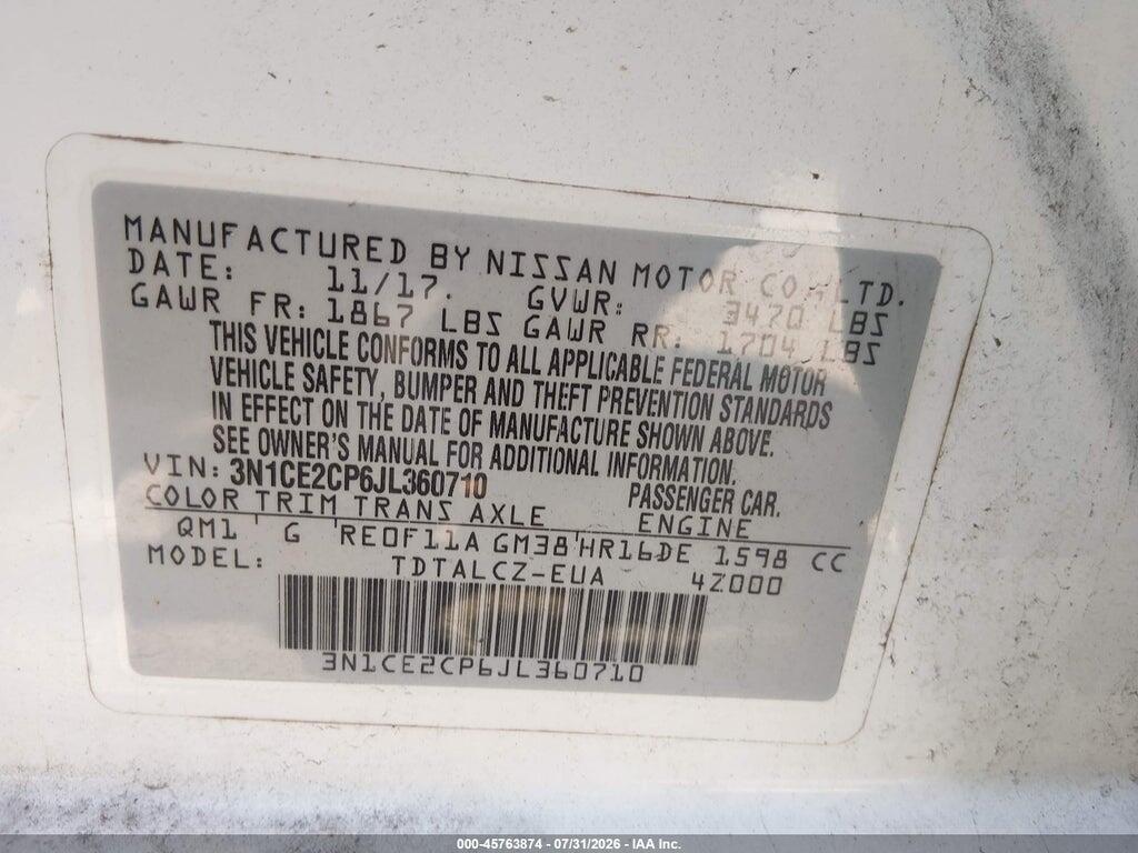 3N1CE2CP6JL360710 2018 NISSAN VERSA NOTE photo no. 9