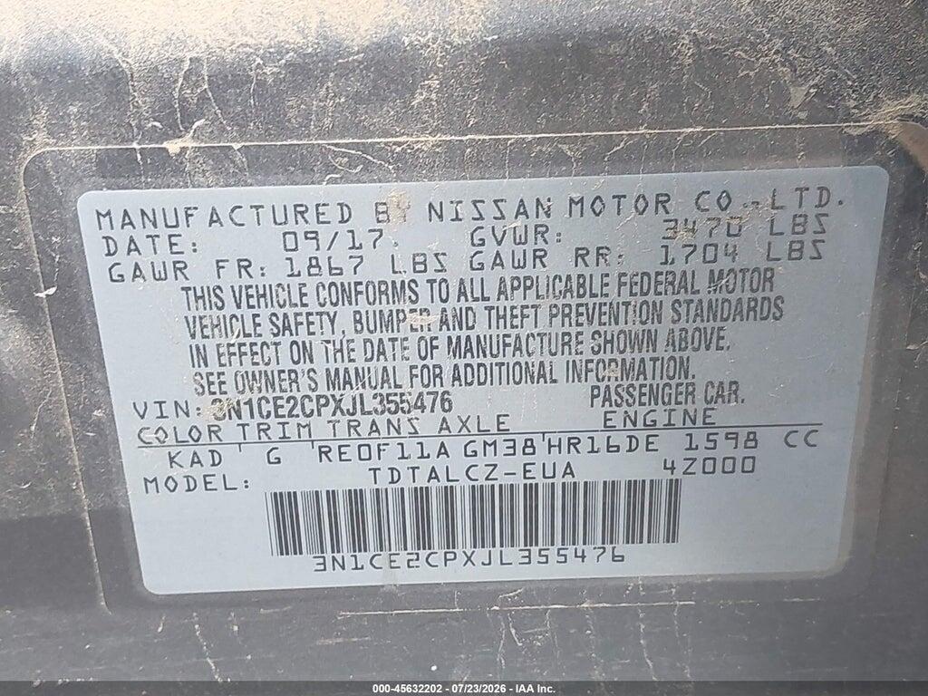 3N1CE2CPXJL355476 2018 NISSAN VERSA NOTE photo no. 9