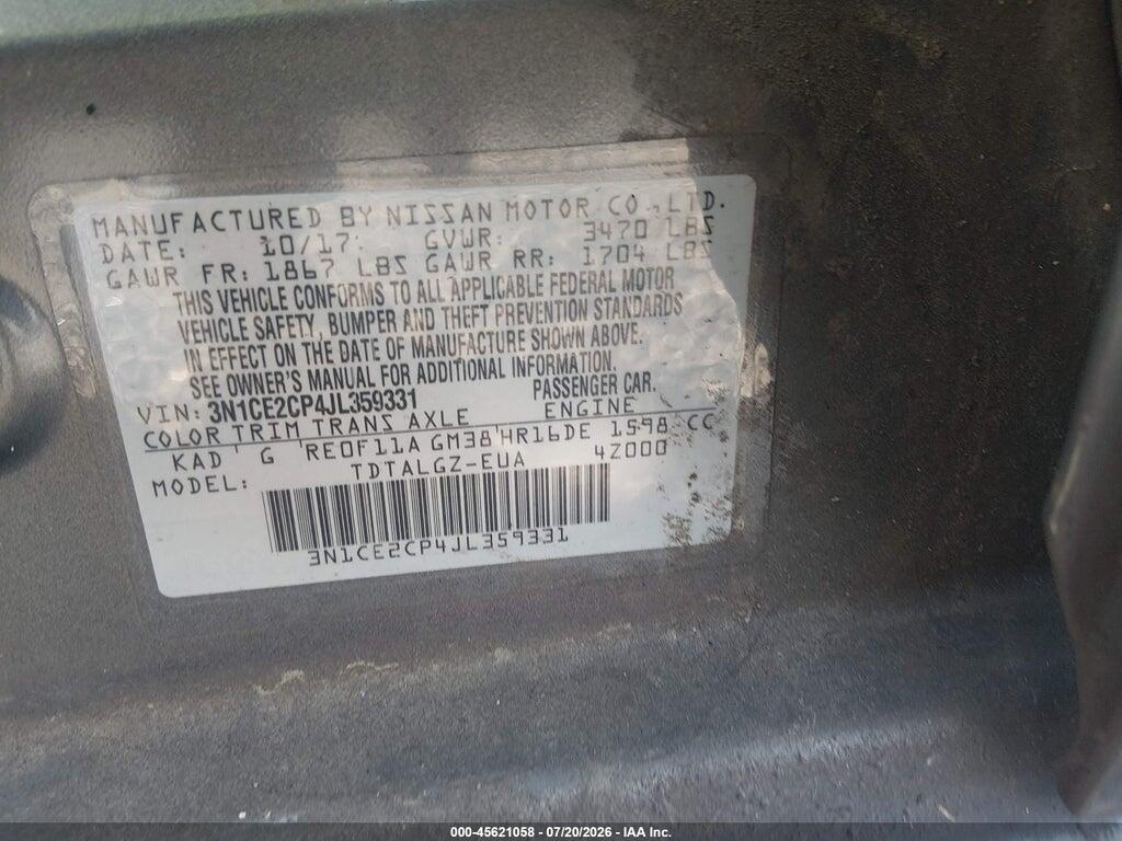 3N1CE2CP4JL359331 2018 NISSAN VERSA NOTE photo no. 9