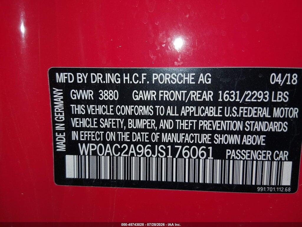 WP0AC2A96JS176061 2018 PORSCHE 911 photo no. 9
