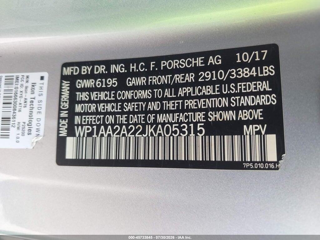 WP1AA2A22JKA05315 2018 PORSCHE CAYENNE photo no. 9