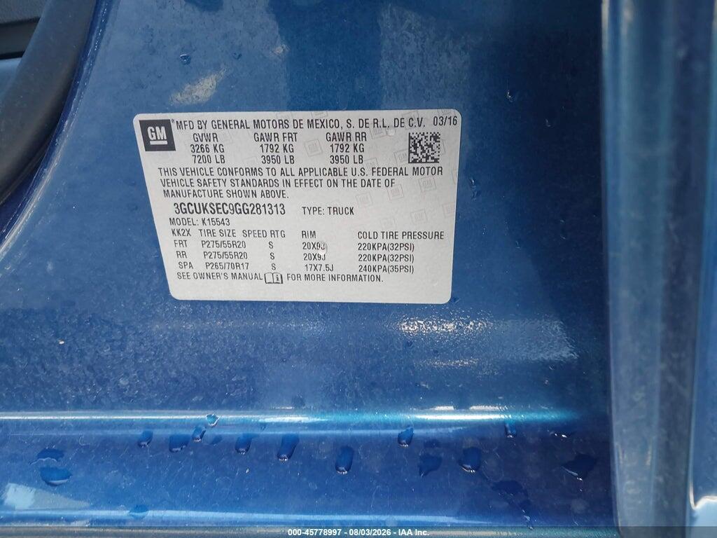 3GCUKSEC9GG281313 2016 CHEVROLET SILVERADO 1500 photo no. 9